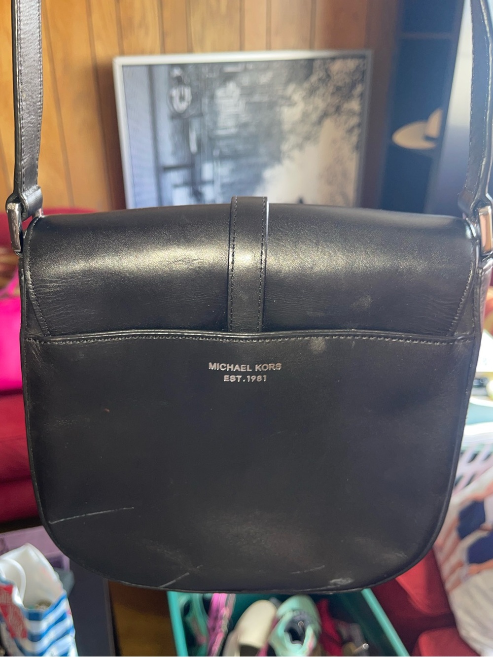 Michael Kors Black Leather Messenger Crossbody Bag